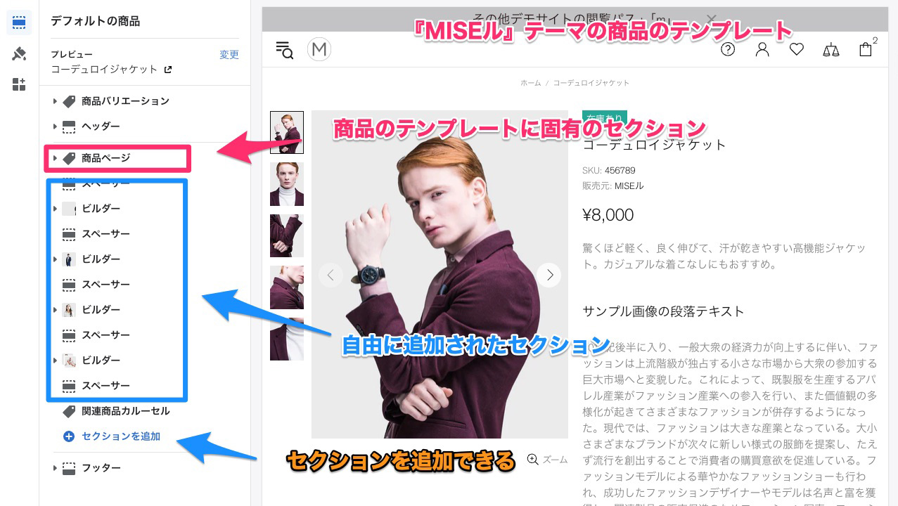 Shopifyテーマ『MISEル』 テンプレートのカスタマイズ