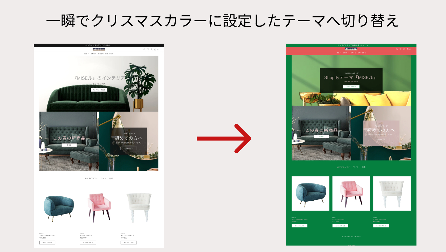 Shopifyテーマの切り替え例